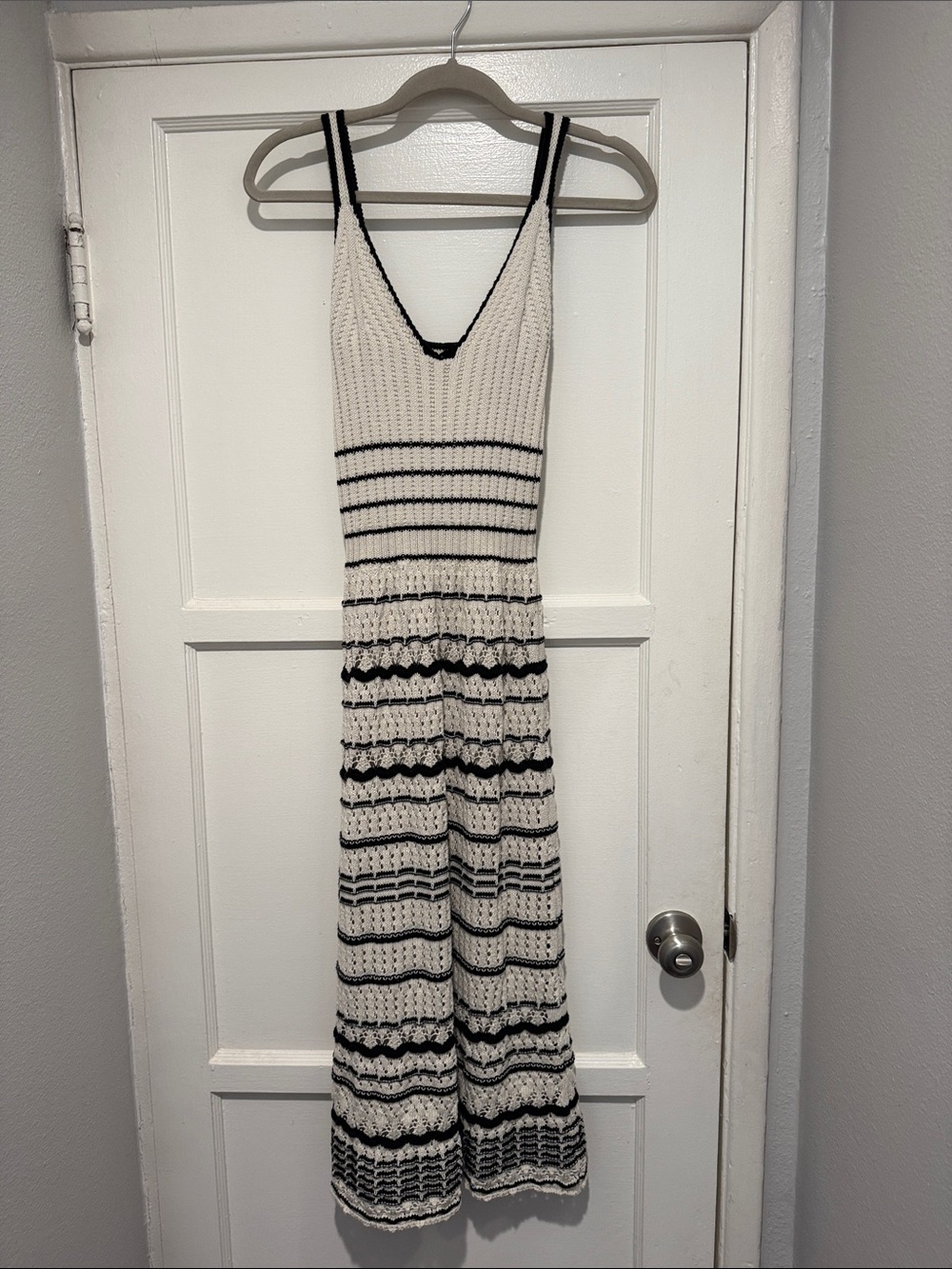 Vero Moda Cream and Black Striped Crochet Maxi Dress